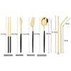 8Pcs/Set Portable Stainless Steel Dinnerware Set Travel Camping Spoon Fork Knife Chopsticks Straws Brush Tableware Flatware Set with Storage Bag