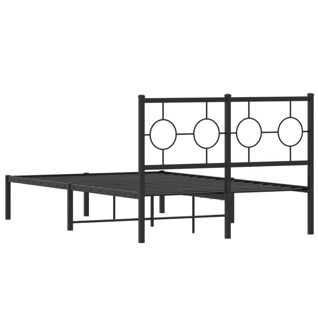 Metal Bed Frame with Headboard Black 120x190 cm