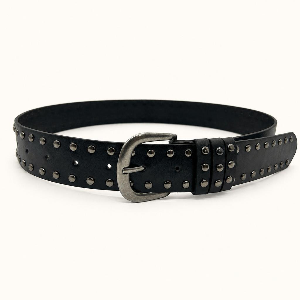 Double Row Rivet Belt Female Punk Style Retro Pin Buckle Belt with Belt