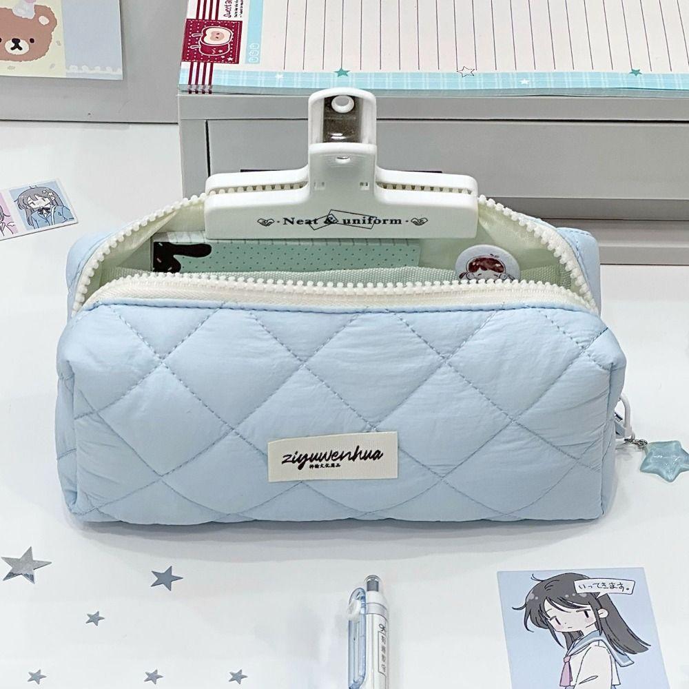 Soft Touch Pen Bag Blue Stationery Organizer Minimalist Stationery Pouch School Office