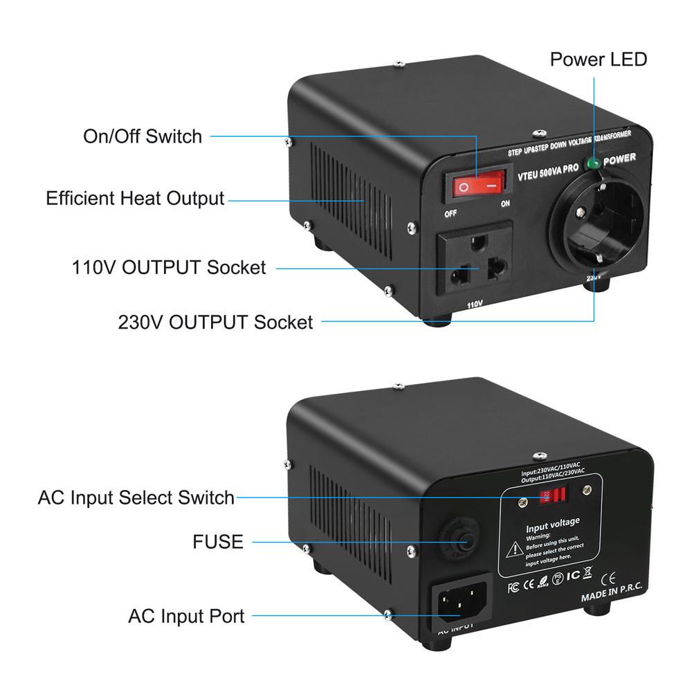 Household Voltage Transformer 110V to 220V Step Up & Down Transformer Portable Supply Voltage Converter