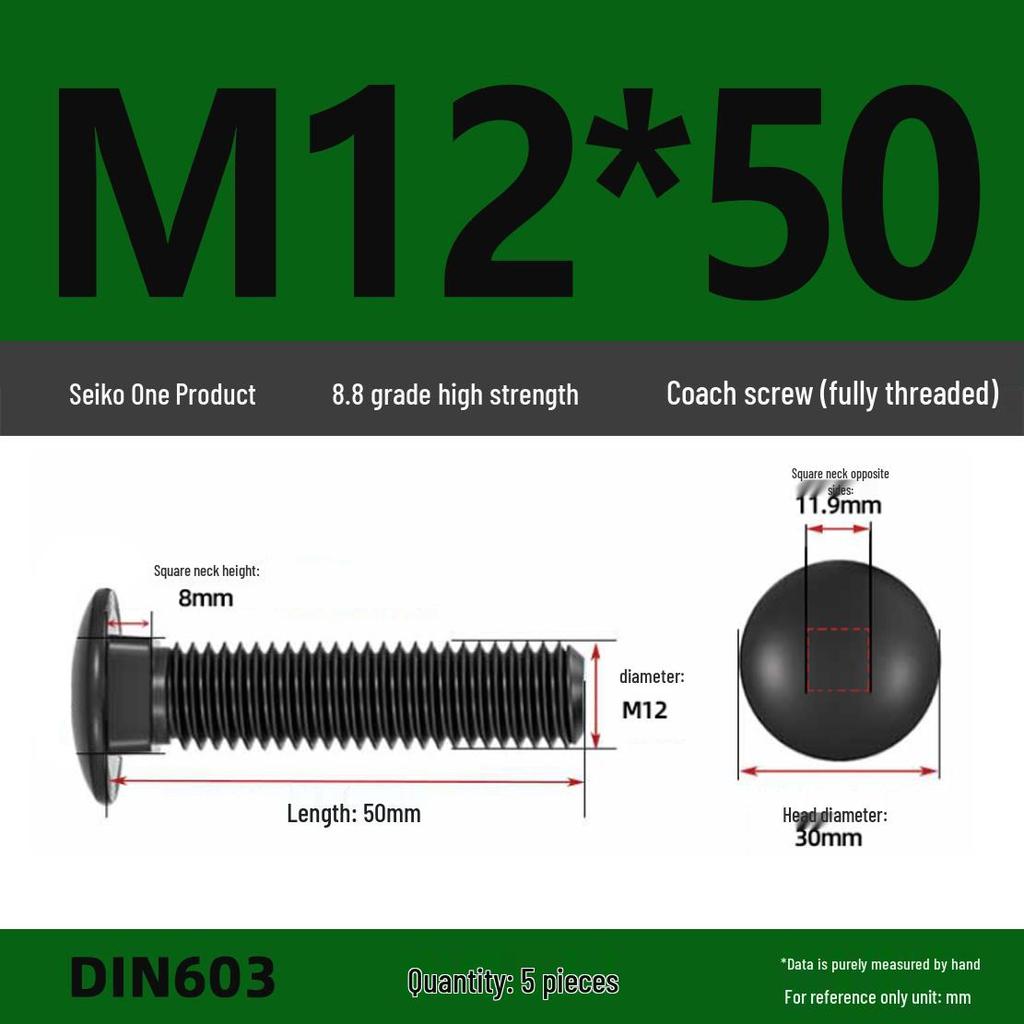 High-Strength Grade 8.8 Carriage Bolts: Round Head, Square Neck, M6-M16 Sizes for Shelf and Bridge Frames