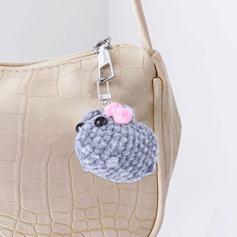Mouse/Hamster Yarn Charm Keyring Soft Knitted Keychain Handmade Crochet Key Chain Colorful Bag Pendant for Women Girls