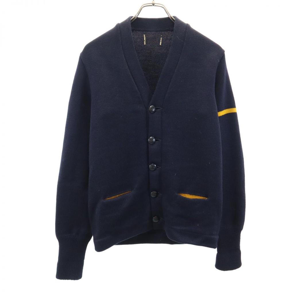 VINTAGE 70s lettered cardigan Long sleeve knit cardigan Navy system Women Used