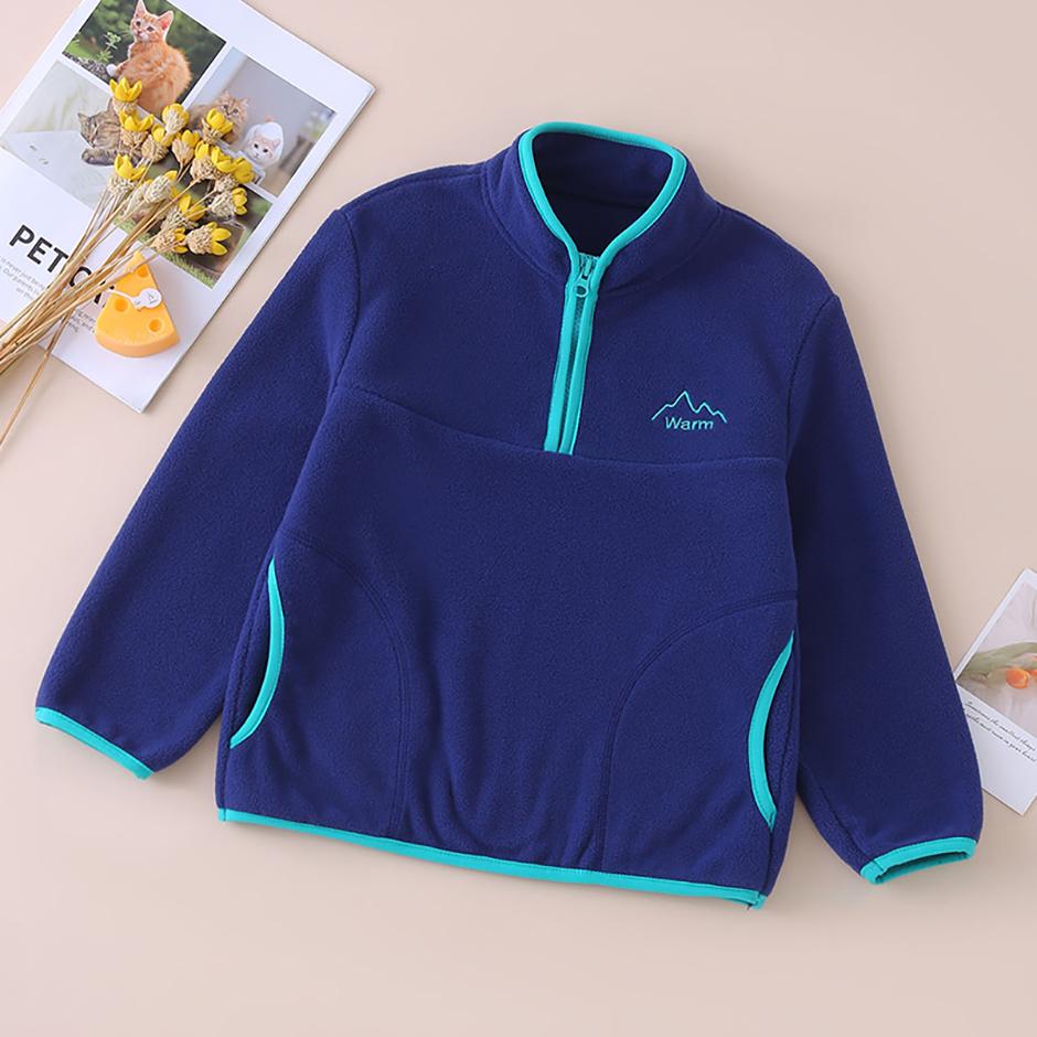 Autumn And Winter Children's Thick Fleece Fashion Stand Up Collar Jacket Boys And Girls' Sports Baseball Jacket Windproof Coat