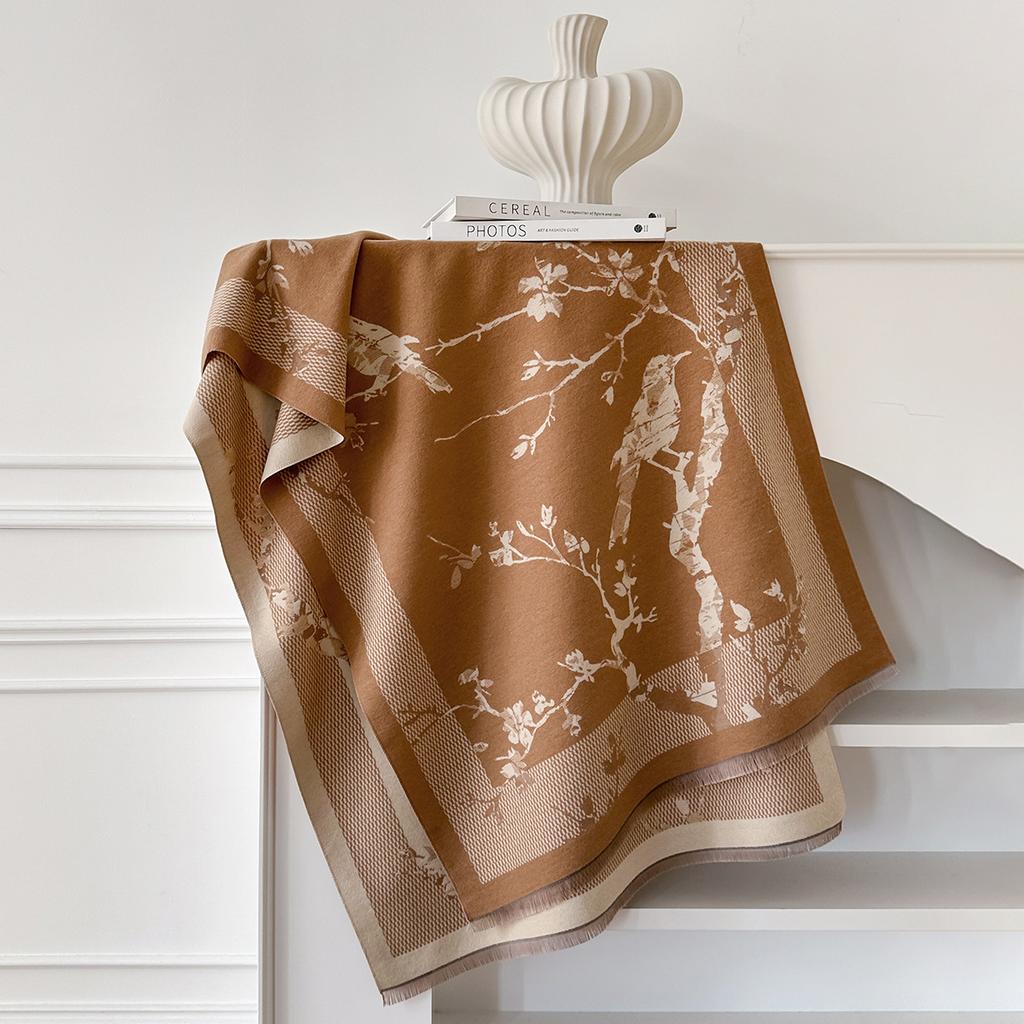 Schal Blume Damen Herbst und Winter Verdickter Imitatkashmir Bedruckter Schal Vielseitiger Warmer Schal