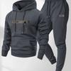 Conjunto deportivo de 2 piezas para hombre: Sudadera con capucha y cremallera Pantalones de chándal Forro polar cálido Ajuste holgado Casual para correr