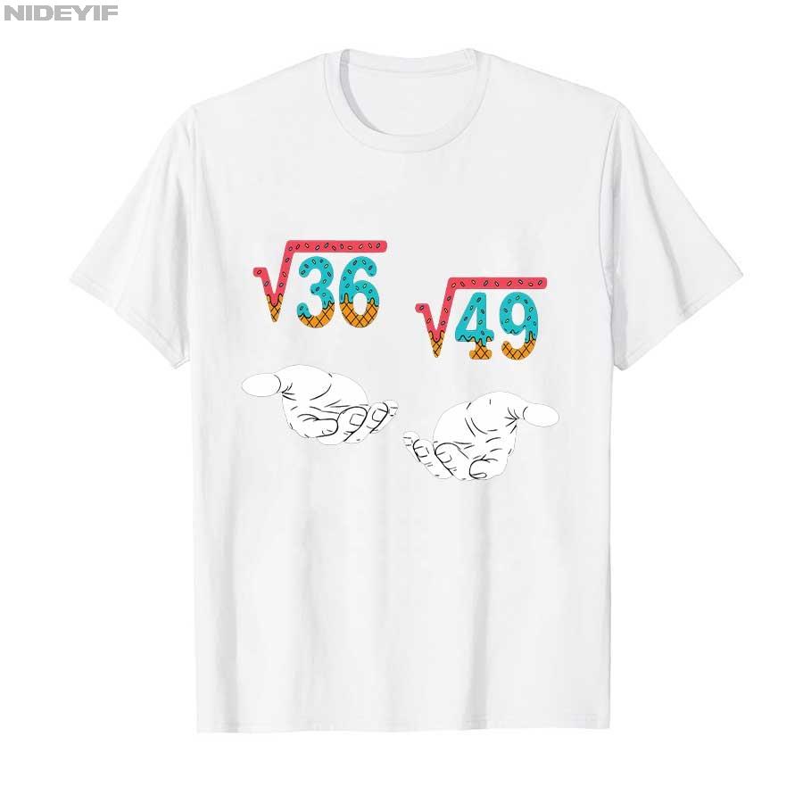 Square Root 36 49 Meme 67 Ice Cream Drip Math Teacher T-shirt For Men Women 100% Cotton T Shirts Short Sleeve Tops 1004-1