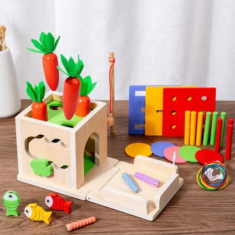 8 In 1 Montessori Permanence Box Carrots Toys Child Wooden Shape Sorting Matching Educational Toys for Kid Over Age 1-Year-Old