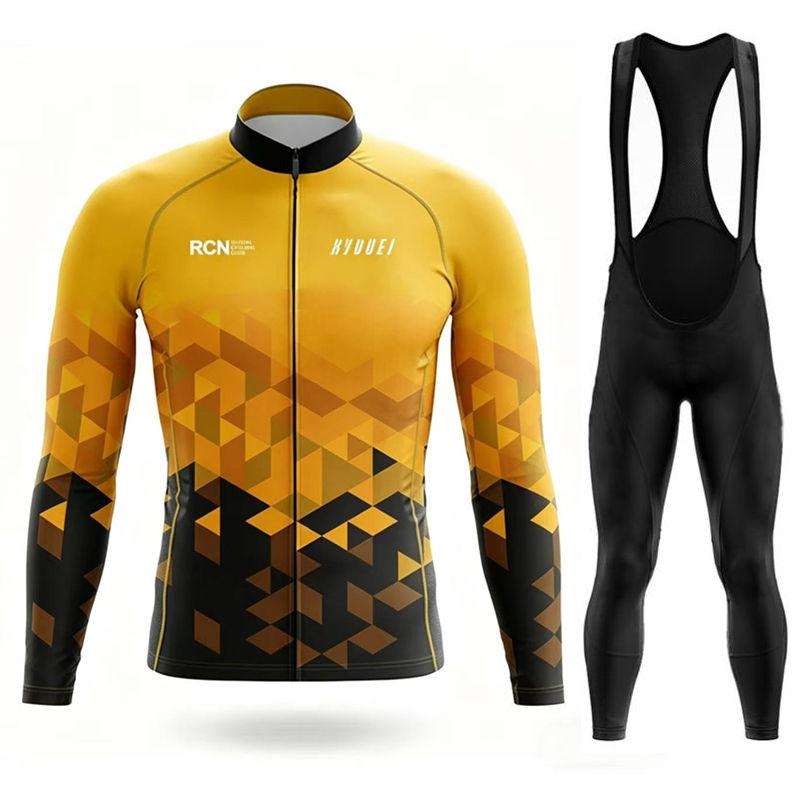 Autumn Breathable Cycling Suit New Rcn Team Autumn Cycling Jersey Bib Pants Set Ropa Ciclismo Bicycle  Clothing Road Bike Suit Men