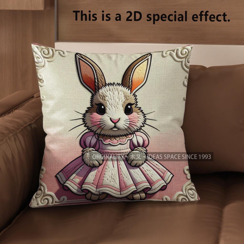 2D Cute Rabbit Dressed Up Pillow Covers Pattern Cushion Cover Suitable For Sofa Bedroom Car Pillow Cover