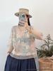 Women's Retro Linen Embroidered Frog Button Short Sleeve Slim Shirt