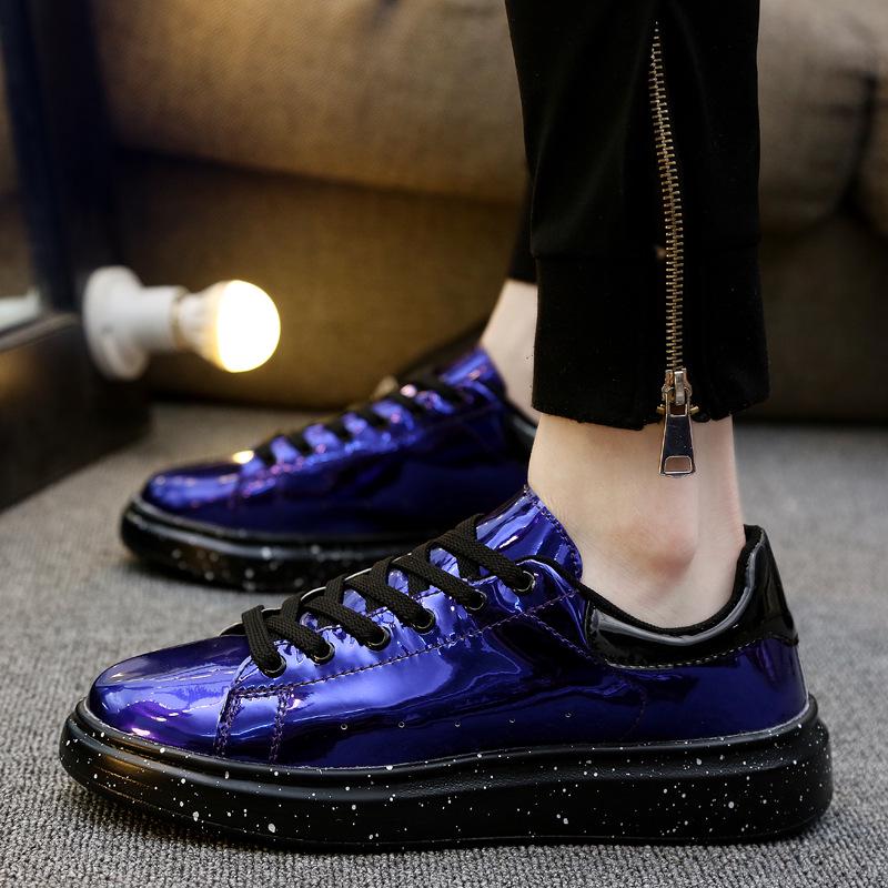 Luxury Men Casual Sneakers Silver Blue Mirror Shoes for Glitter Leather Shoes Punk Style Streetwear Glossy Mirrors Sneakers