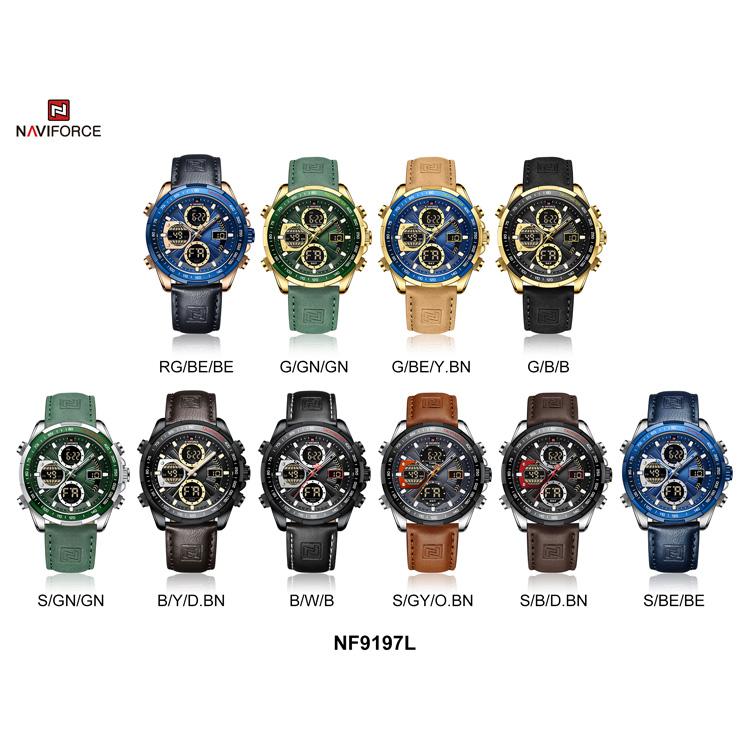 Naviforce Relojes para hombre NF9197L Doul Display, reloj de pulsera electrónico Digital LED de cuarzo resistente al agua para regalo