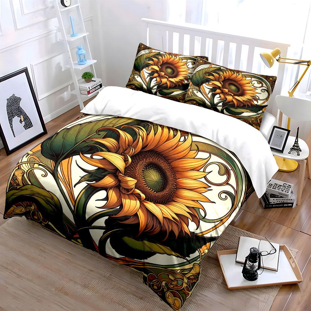 Sunflower Art Decorative Set Soft Comfortable Duvet Cover Bedding Set Included 1*Duvet Cover & 2*Pillowcases, Gift