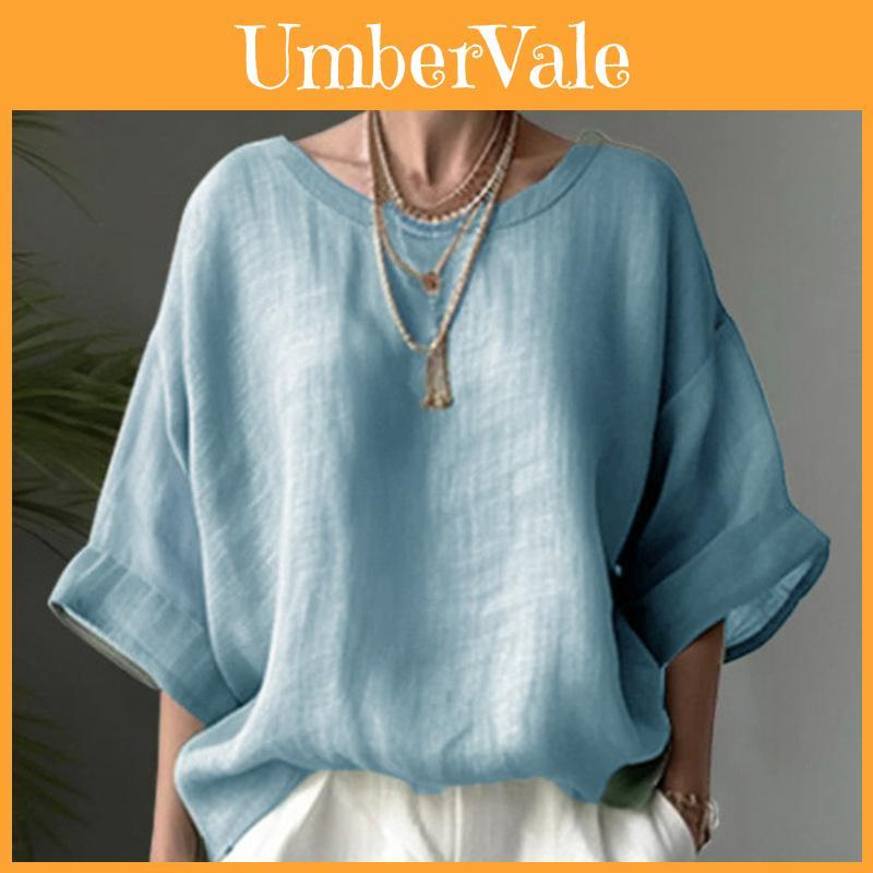 Cotton Linen T Shirt With Rounded Neck For Casual Daily Wear