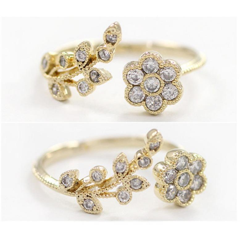 Fashion Temperament Diamond-set Twisted Leaves Ruyi Flower Opening Ring, Index Finger Ring Female