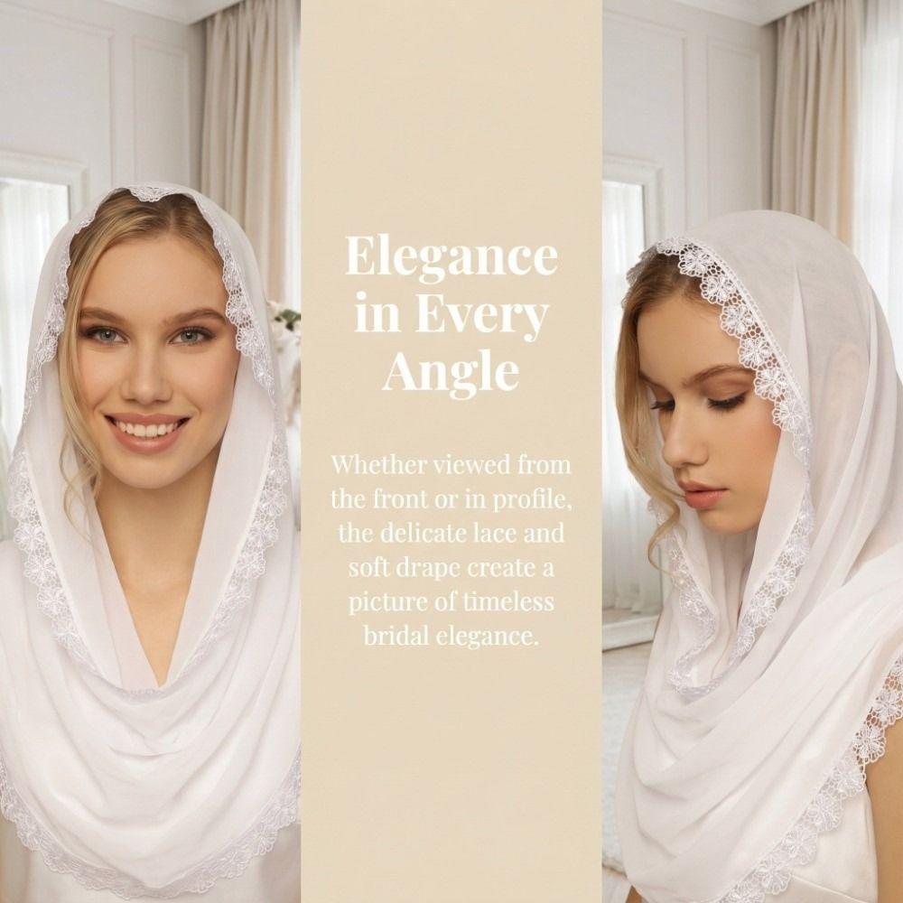 Solid Color Bridal Headscarf Lace Trim Cathedral Veil Hot Weather Wedding Hijab  Catholic Communion
