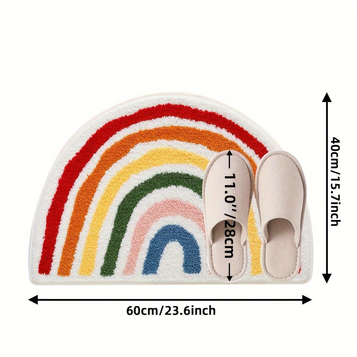 

Пушистый радужный коврик для ванной, полукруглый коврик для ванной из полиэстерового трикотажного полотна, впитывающий ковер для ванной комнаты, пушистый плюшевый зимний декор 15.7*23.6inch/40*60cm