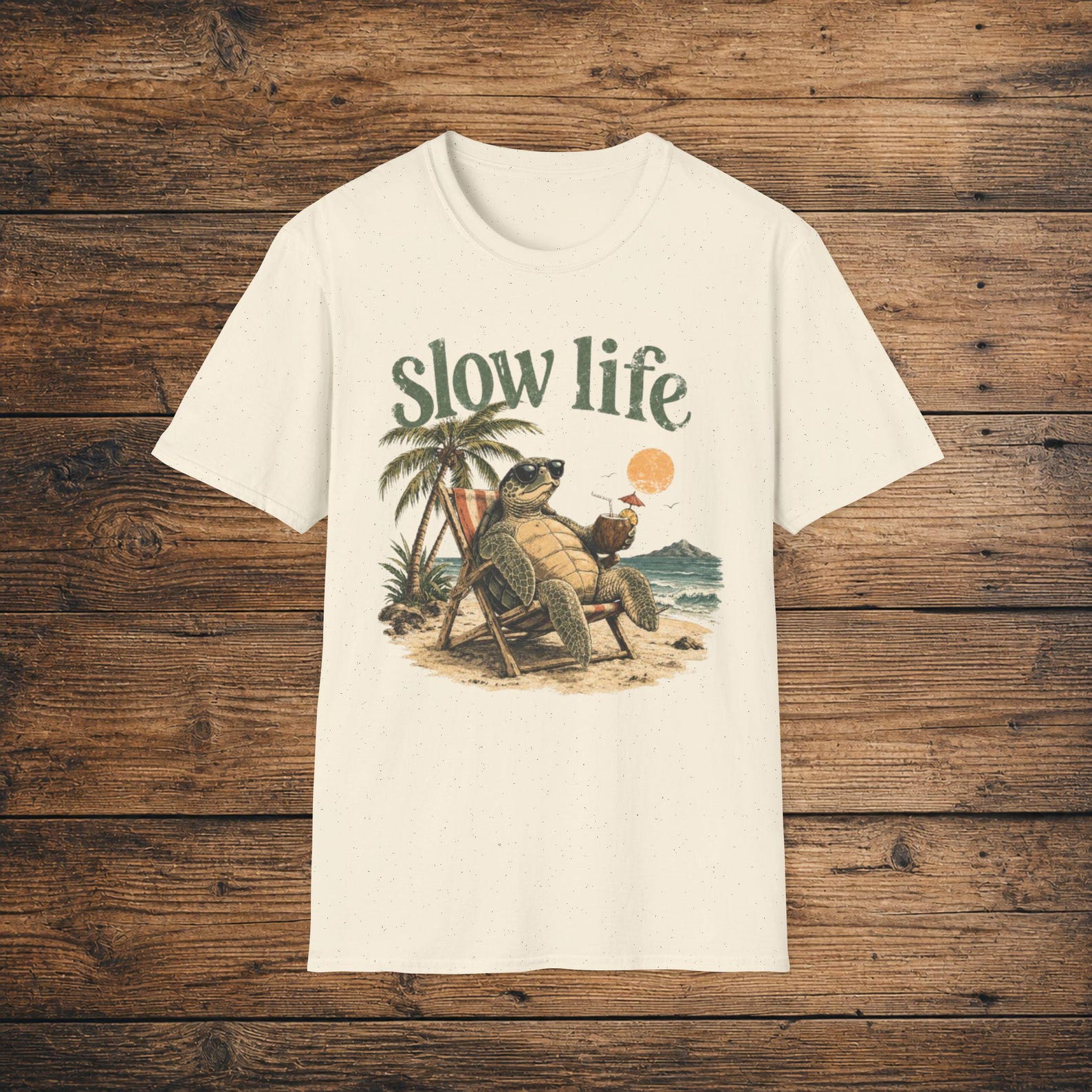 Slow Life Turtle Beach Shirt, Relaxing Coastal Vibes Graphic Tee S