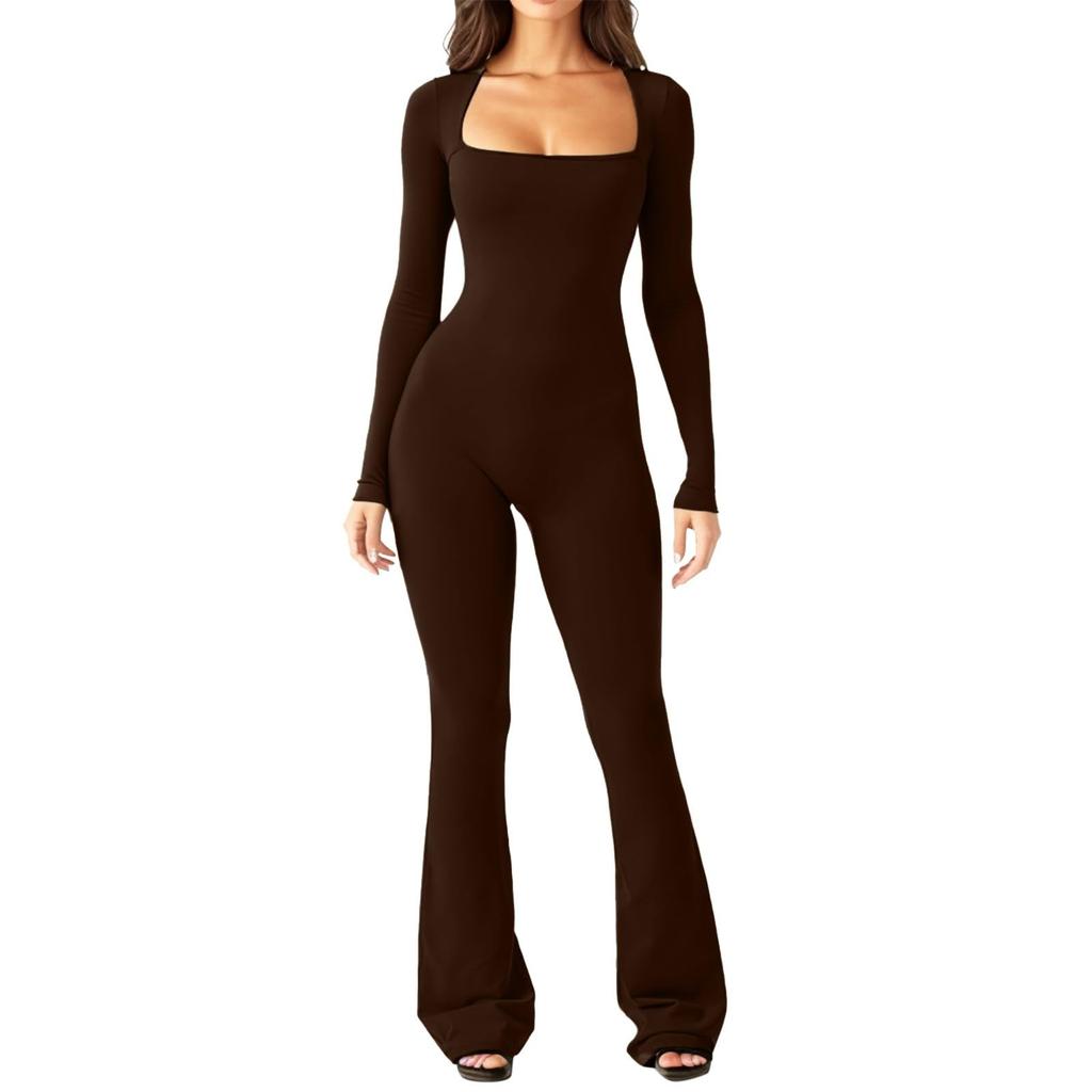 Dámské kombinézy s širokými nohavicemi pro ženy s dlouhým rukávem, sexy bodycon, ležérní unitard, cvičební outfity na podzim