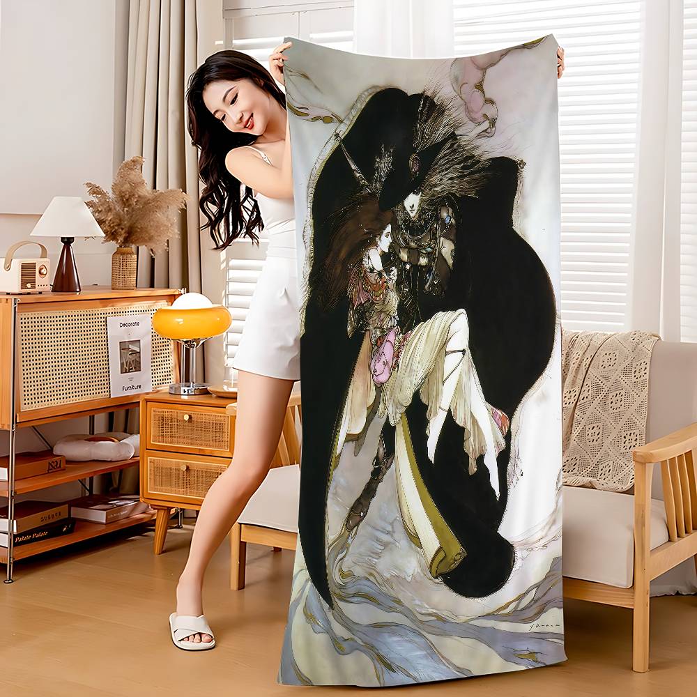 

Yoshitaka A-Amano Retro Art Microfiber Blanket Quick Drying Beach Towels Oversized Printing Super Absorbent Pool Towel Blanket W40*H60(CM)