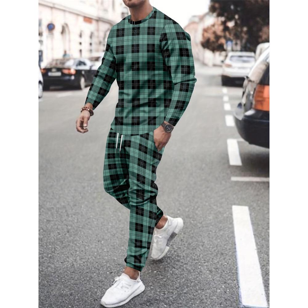 Spring Autumn Colorful Gradient 3D Print Men's Sportswear Set O-Neck Hoodies 2-Piece Sets Oversized Pullover Men Clothing