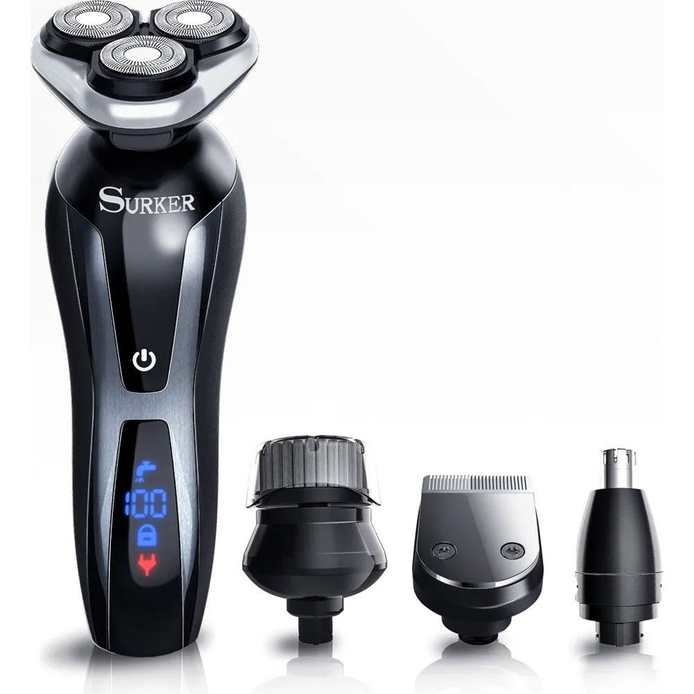 4-in-1 Beard Trimmer for Man Waterproof Electric Shaver with 3 Floating Heads Clipper USB Charging Digital Display
