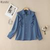 Women Turn Down Collar Loose Casual Long Sleeve Blouse
