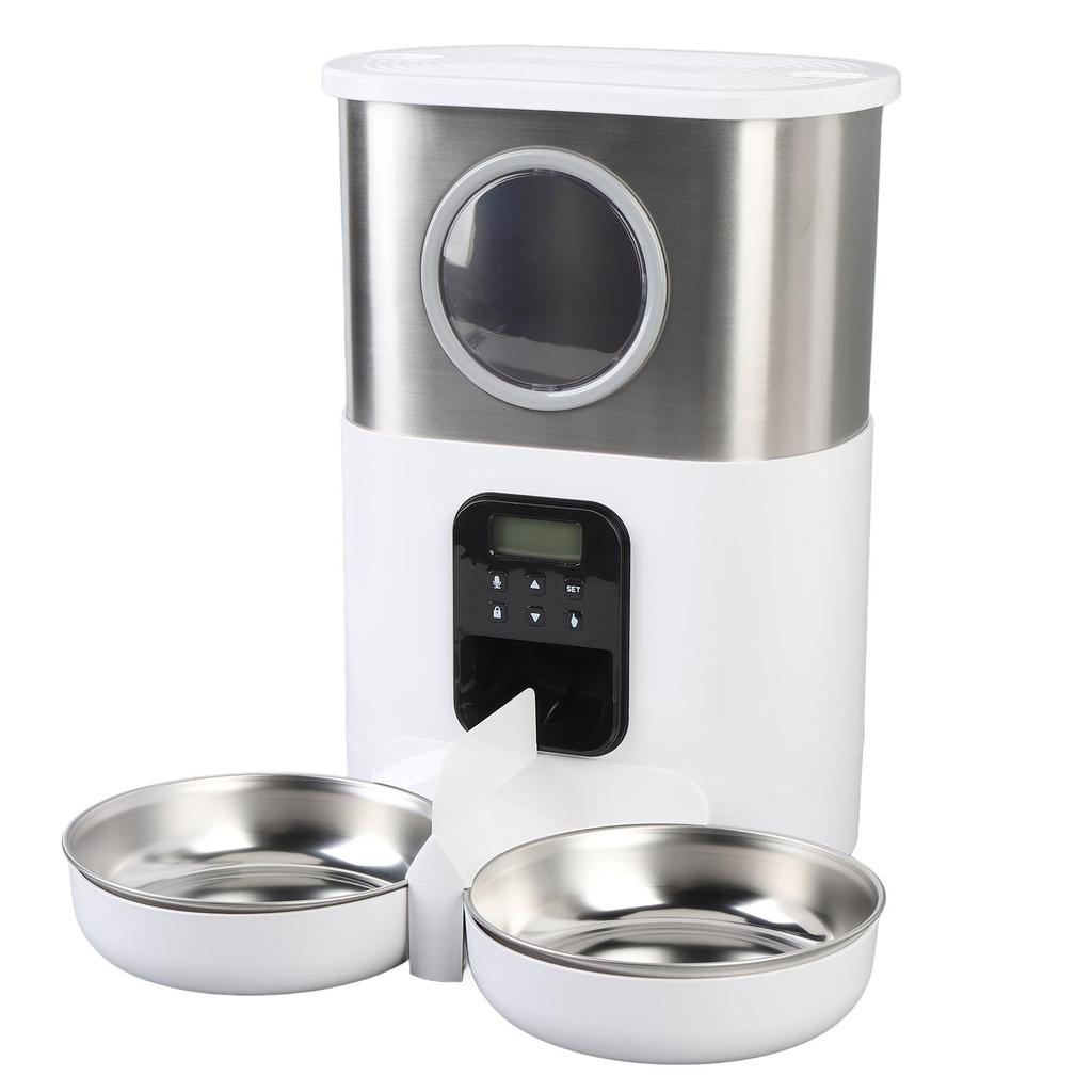 Automatic Cat Feeders for Two Cats 5L Capacity Visable Window Quantitative Feeding Stainless Steel 2 Bowls Timed Pet Food Dispenser