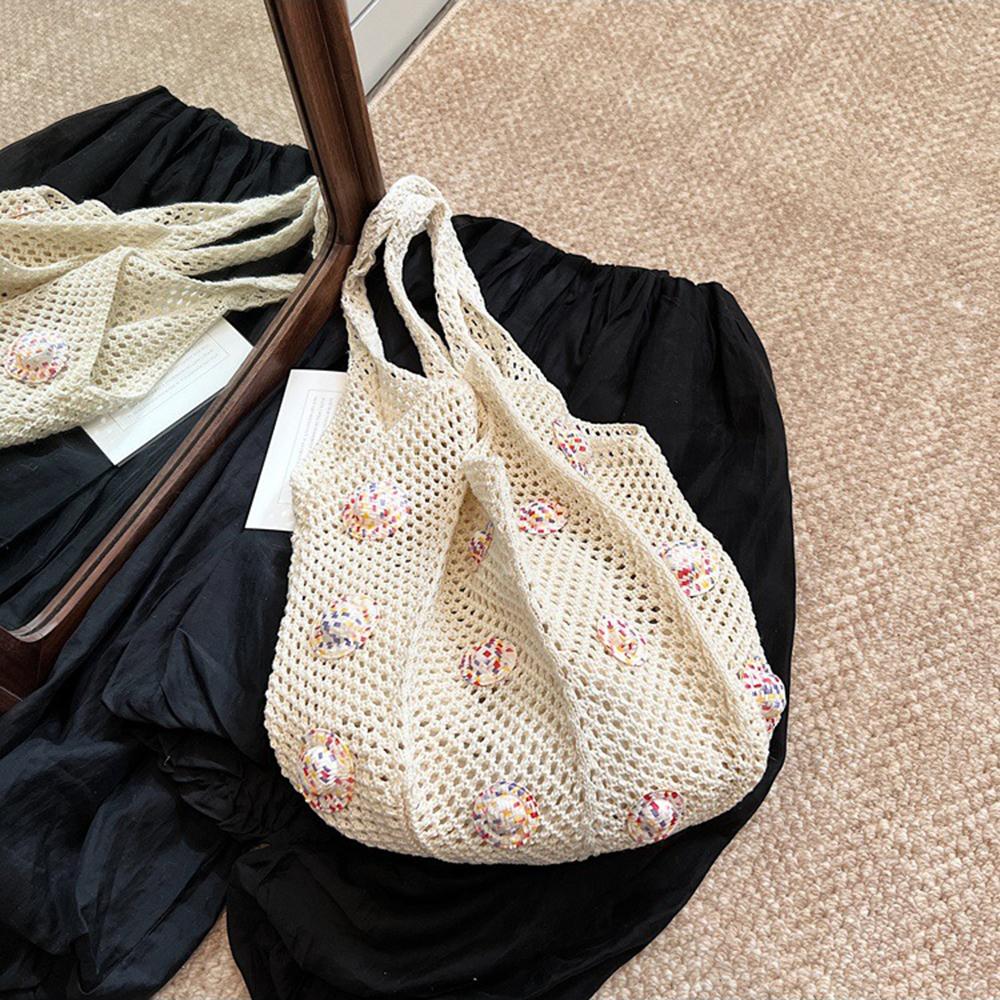 Large Capacity Crochet Shoulder Bag Sweet Knitted Handbag Simple Shopping Bag  Ladies