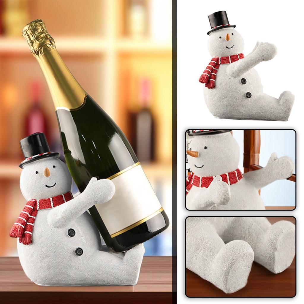 Adorno Creativo de Resina de Muñeco de Nieve Navideño Soporte para Botellas de Vino Decoraciones para Sala de Estar Mesa de Comedor Vinoteca