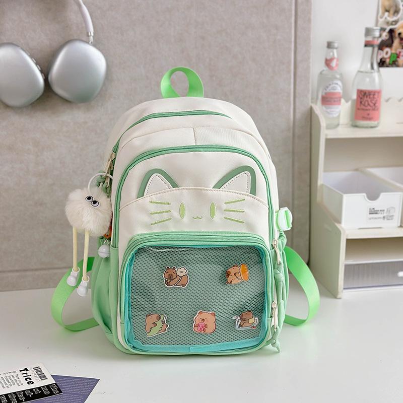 Schoolbag Japanese ins cute cat backpack pain bag transparent large-capacity schoolbag versatile casual shoulder bag
