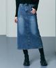 Np Studio Slit Washed Long Denim Skirt Medium Blue