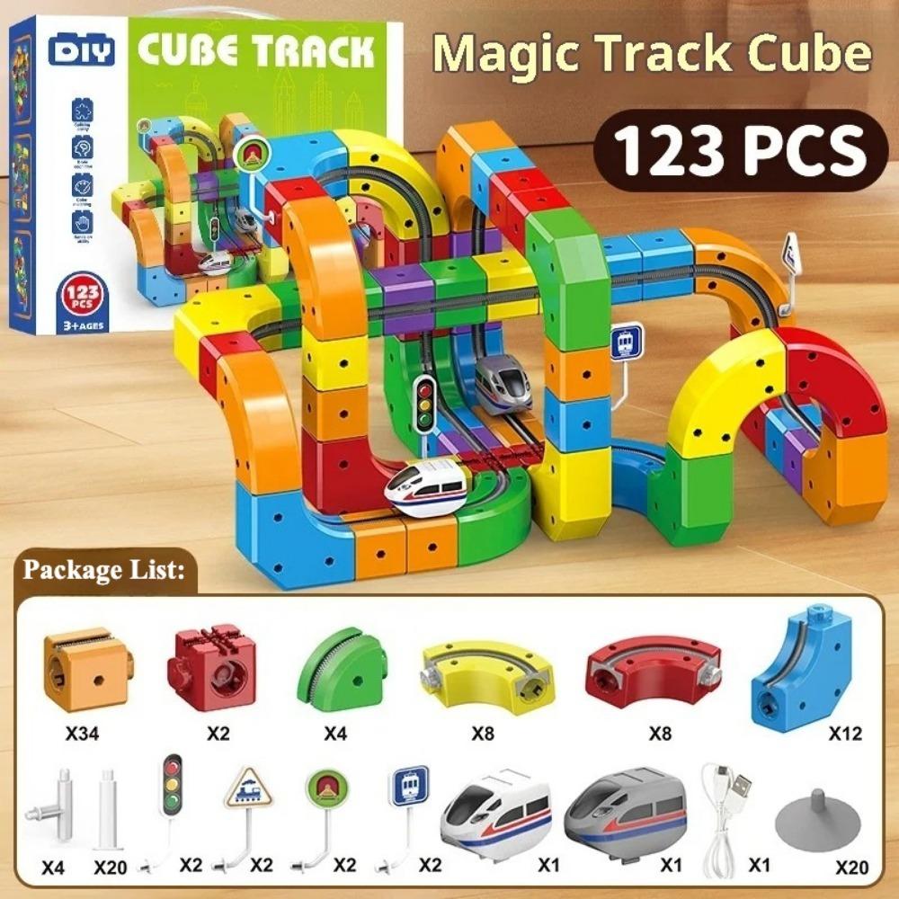 DIY Assembly Electric Magic Track Cube Building Toy Anti-Gravity High-Speed Train Model Creative Christmas Gift for Kids