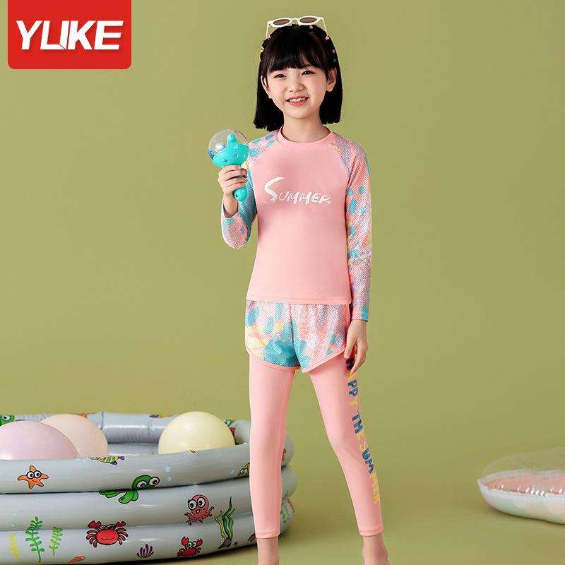 Girl's Long Sleeve Split Swimsuit - Small, Medium, Large, Summer Sunscreen