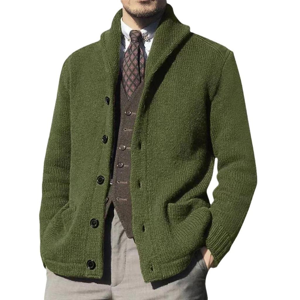 Men's Classic Button-Up Knit Cardigan In Black, Brown, Light Gray, Navy, and Army Green