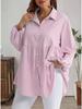 Plus Size Women's Striped Long Sleeve Lapel Shirt - Autumn/Winter Casual Loose Fit