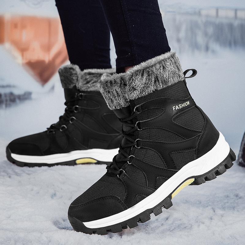 Large size winter new warm snow boots men s and women s fleece thickened Northeast travel cotton boots casual mid-tube shoes 36