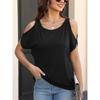 2025 Spring Summer Sexy Off-the-shoulder Short Sleeved Women Blouse Crew Neck Loose T-shirt Casual Simple Basic Solid Color Office Women Top Shirts