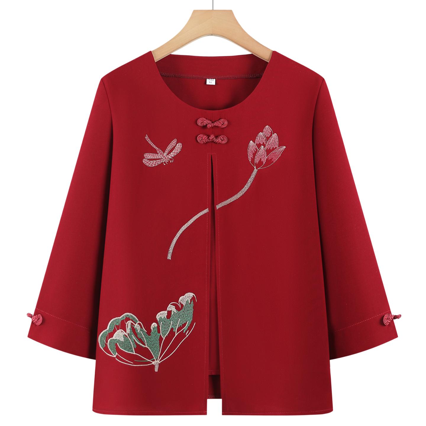 

Mom s Stylish Chinese-Style Summer Top: Elegant Fake Two-Piece for Women and Grandmas XL (Recommended 40-50 kg)