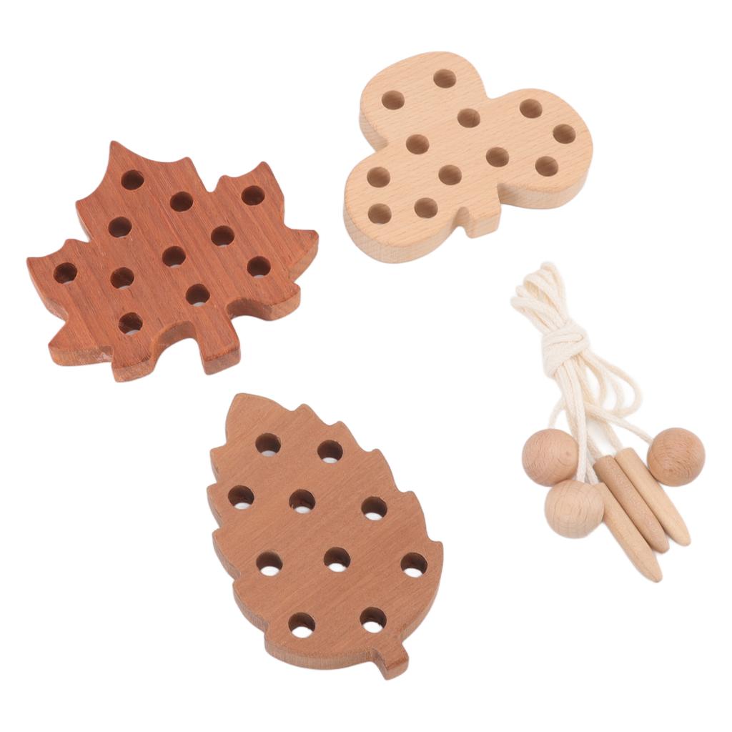 Threading Leaves Toys Set Wooden Thickened Recognition Educational Threading Game Toys Kit