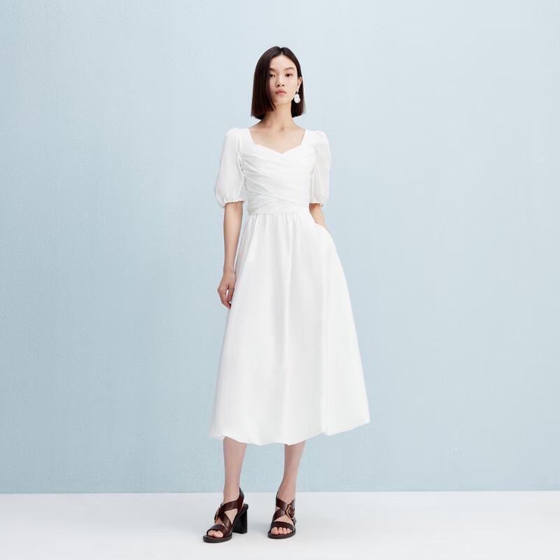 VEROMODA Women's Cotton Blend Pleated Square Neck Long Dress