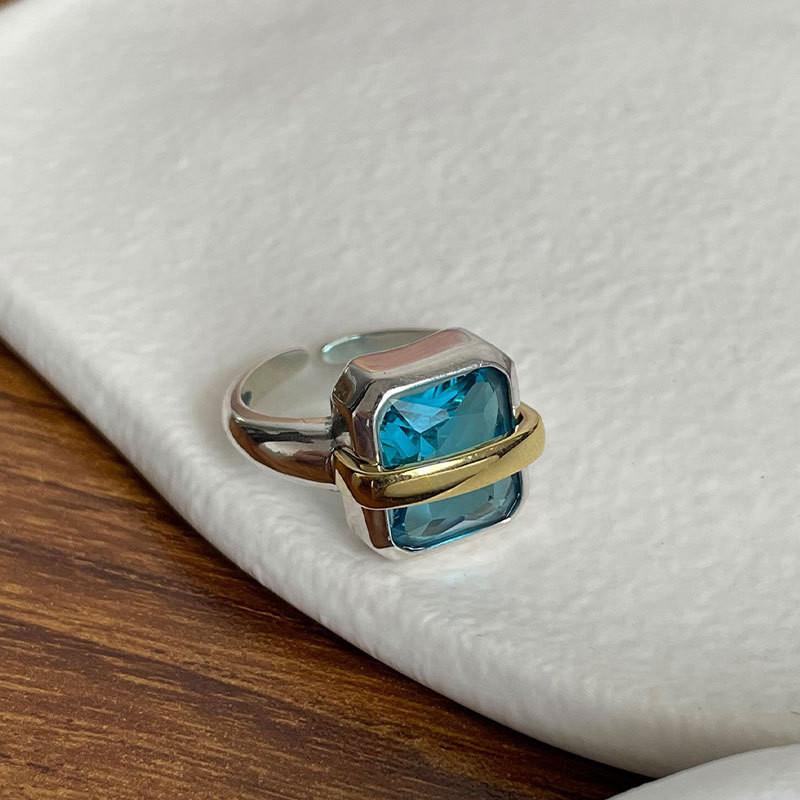 Deep Beautiful Blue Crystal Gem Square Ring With Vintage Appeal Gifting For