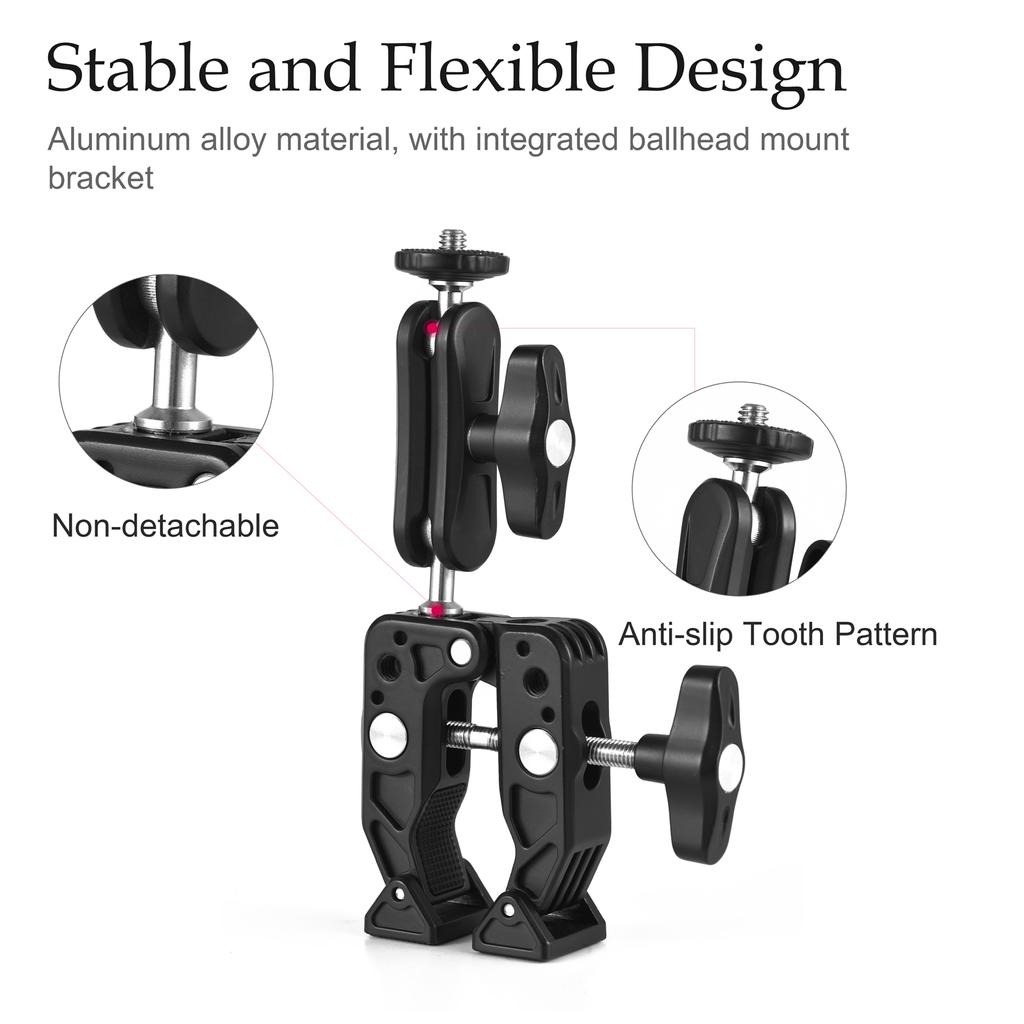 Multi-functional Super Clamp Aluminum Alloy with Dual 360 Degrees  Rotatable Ballhead 1/4 Inch Screw