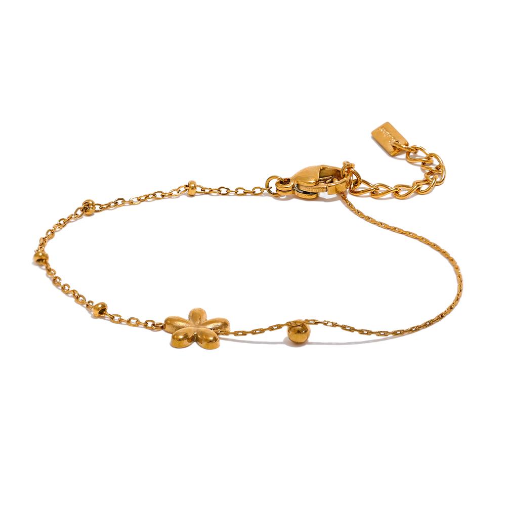 

Yhpup New Flower Chain Chic Charm Fashion Bracelet Bangle Golden Stainless Steel Wholesale Jewelry 18K PVD Plated Waterproof