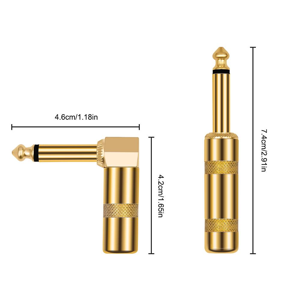 2Pcs 6.35mm Audio 1/4 Inch TS Plug DIY Male Straight Head 90 Degree Elbow Plug