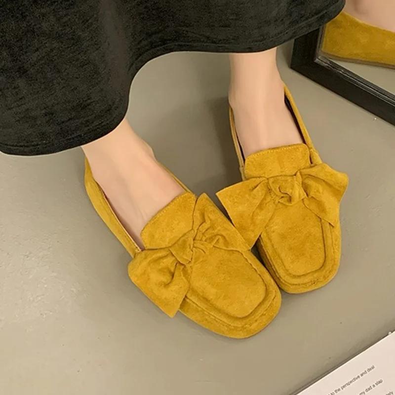 

Fashion Spring Flats Women Loafers Shoes Fashion Bow Casual Shoes Dress Lolita Elegant Woman Shoes 2025 Trend Walking Female Zapatillas 35 жёлтый