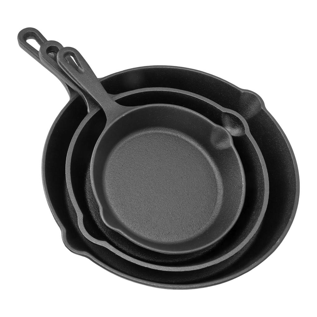 3 Piece Frying Pan Set Cast Iron Prevent Stick Multifunction Mini Fry Egg Pan with Long Handle for