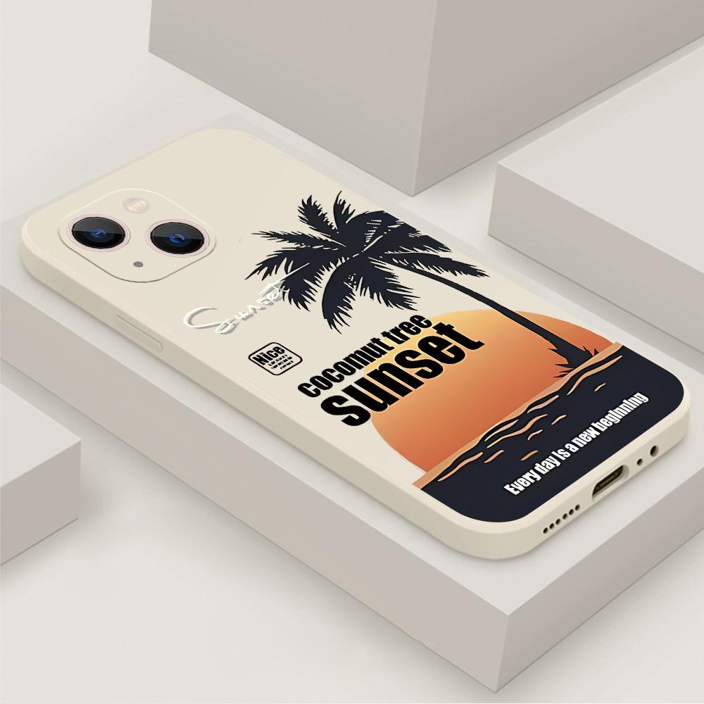 Island sunset coconut tree suitable for apple 15 mobile phone case iphone17 couple 16promax matte soft case anti-drop